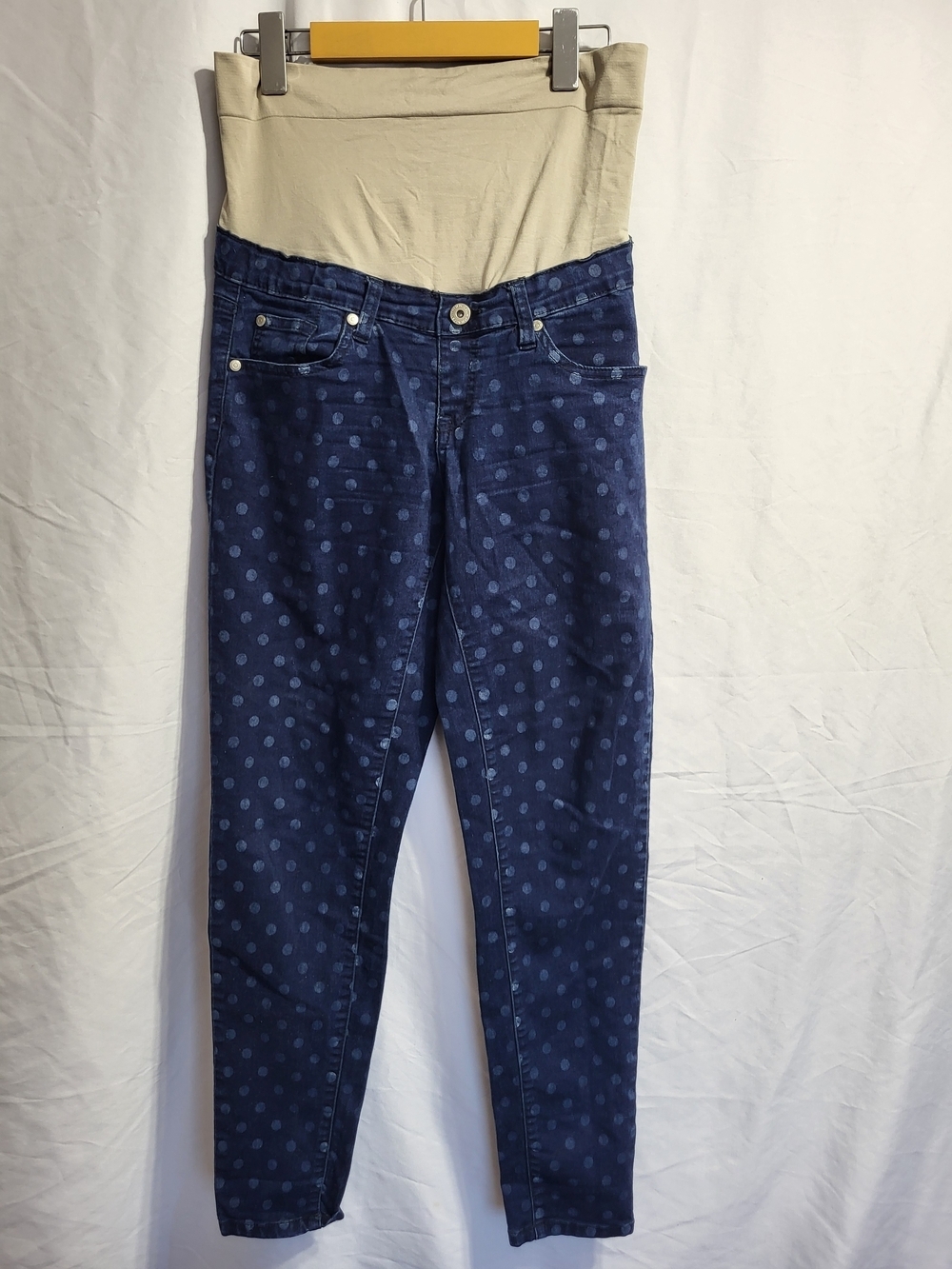 MATERNITY- Lilac Branded Denim-Trim Top in Beige and Navy